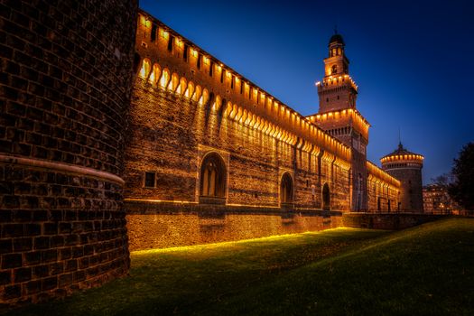 beautiful castle in the heart of Milan, this is Sforza castle middle ages.