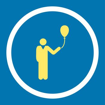 Holiday glyph icon. This rounded flat symbol is drawn with yellow and white colors on a blue background.