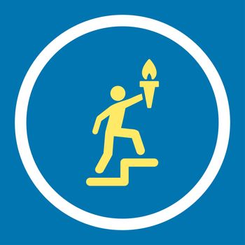 Leader glyph icon. This rounded flat symbol is drawn with yellow and white colors on a blue background.