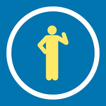 Proposal glyph icon. This rounded flat symbol is drawn with yellow and white colors on a blue background.
