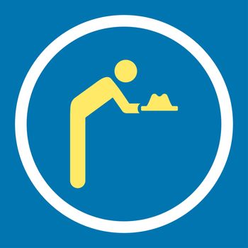 Servant glyph icon. This rounded flat symbol is drawn with yellow and white colors on a blue background.