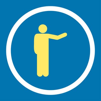 Show glyph icon. This rounded flat symbol is drawn with yellow and white colors on a blue background.