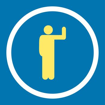 Vote glyph icon. This rounded flat symbol is drawn with yellow and white colors on a blue background.
