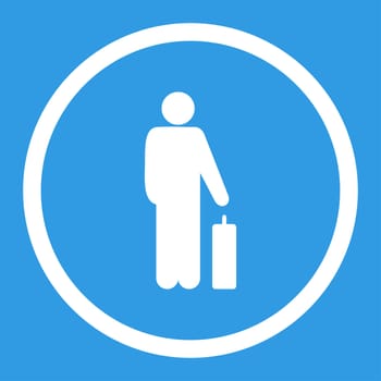Passenger glyph icon. This rounded flat symbol is drawn with white color on a blue background.