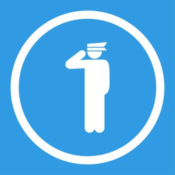 Police officer glyph icon. This rounded flat symbol is drawn with white color on a blue background.
