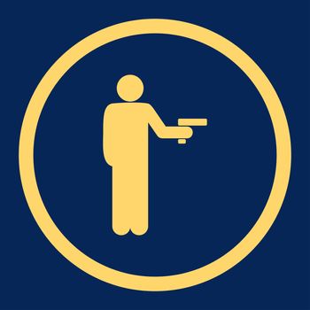 Robbery glyph icon. This rounded flat symbol is drawn with yellow color on a blue background.