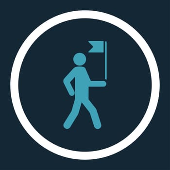 Guide glyph icon. This rounded flat symbol is drawn with blue and white colors on a dark blue background.