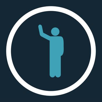 Hello glyph icon. This rounded flat symbol is drawn with blue and white colors on a dark blue background.