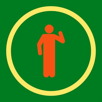 Opinion glyph icon. This rounded flat symbol is drawn with orange and yellow colors on a green background.