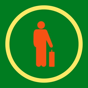 Passenger glyph icon. This rounded flat symbol is drawn with orange and yellow colors on a green background.