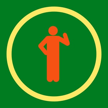 Proposal glyph icon. This rounded flat symbol is drawn with orange and yellow colors on a green background.