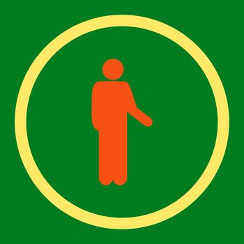 Relax glyph icon. This rounded flat symbol is drawn with orange and yellow colors on a green background.