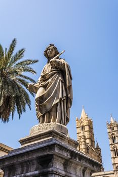 Marble Statue near the cathedral on Palermo, Sicily, Italy