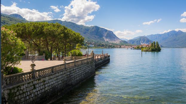 From Isolabella island a wonderful view of "Pescatori" island, Maggiore lake.Italy