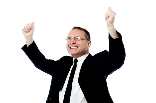 Excited businessman celebrate his success