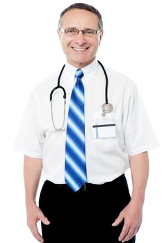 Senior doctor with stethoscope around his neck