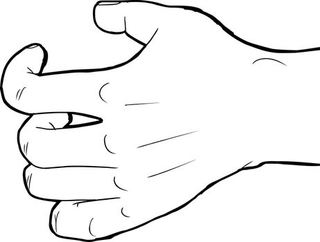 Outlined human hand holding nothing over white background