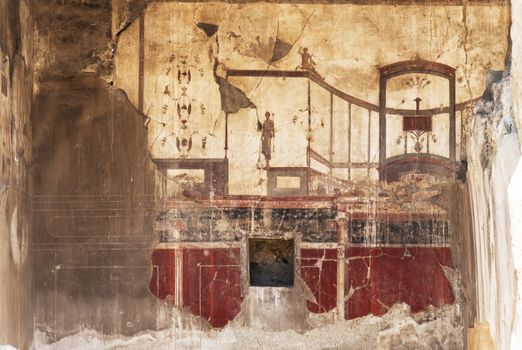 Frescos in a house of the Herculaneum excavation, Naples, Italy