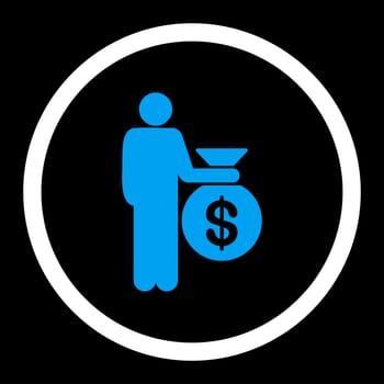 Investor glyph icon. This rounded flat symbol is drawn with blue and white colors on a black background.