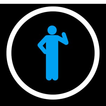 Proposal glyph icon. This rounded flat symbol is drawn with blue and white colors on a black background.