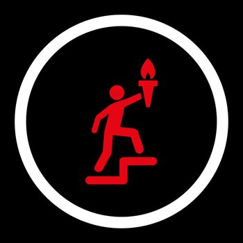 Leader glyph icon. This rounded flat symbol is drawn with red and white colors on a black background.