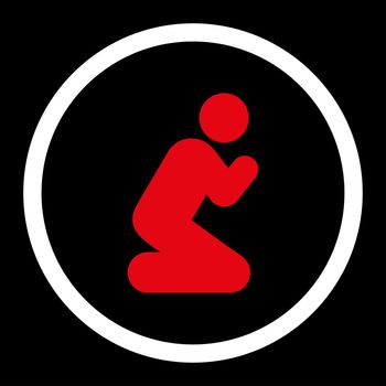 Pray glyph icon. This rounded flat symbol is drawn with red and white colors on a black background.