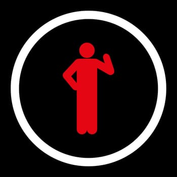 Proposal glyph icon. This rounded flat symbol is drawn with red and white colors on a black background.