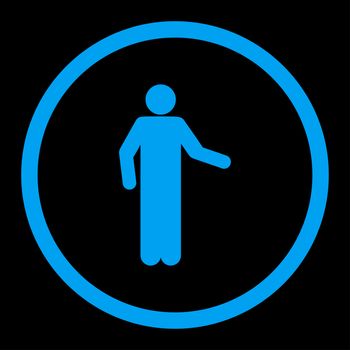 Invitation glyph icon. This rounded flat symbol is drawn with blue color on a black background.