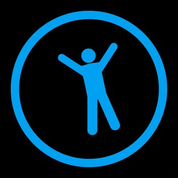 Joy glyph icon. This rounded flat symbol is drawn with blue color on a black background.