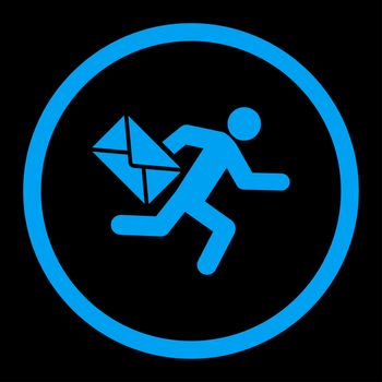 Mail courier glyph icon. This rounded flat symbol is drawn with blue color on a black background.