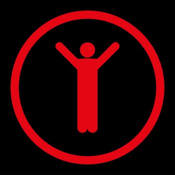 Happy glyph icon. This rounded flat symbol is drawn with red color on a black background.