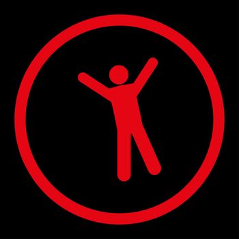 Joy glyph icon. This rounded flat symbol is drawn with red color on a black background.