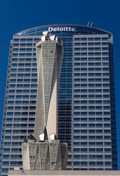 LOS ANGELES, CA/USA - SEPTEMBER 13, 2015: Deloitte Touche tower in Los Angeles Financial District. Deloitte is the largest professional services network in the world.