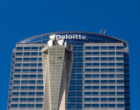 LOS ANGELES, CA/USA - SEPTEMBER 13, 2015: Deloitte Touche tower in Los Angeles Financial District. Deloitte is the largest professional services network in the world.