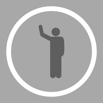 Hello glyph icon. This rounded flat symbol is drawn with dark gray and white colors on a silver background.