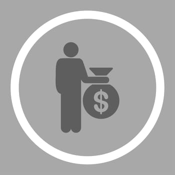 Investor glyph icon. This rounded flat symbol is drawn with dark gray and white colors on a silver background.