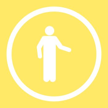 Invitation glyph icon. This rounded flat symbol is drawn with white color on a yellow background.