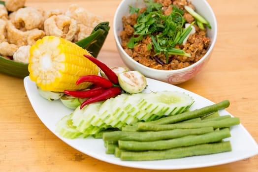 Thai Food appetizer ,Nam Prik Aong ,Thai Northern Style Pork and Tomato Relish.