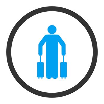 Passenger baggage glyph icon. This rounded flat symbol is drawn with blue and gray colors on a white background.