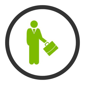 Businessman glyph icon. This rounded flat symbol is drawn with eco green and gray colors on a white background.