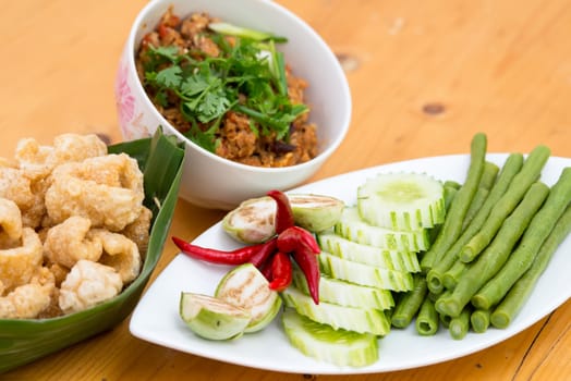 Thai Food appetizer ,Nam Prik Aong ,Thai Northern Style Pork and Tomato Relish.