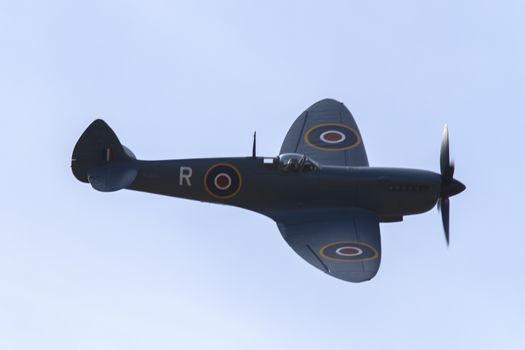 ENGLAND, Southport: A spitfire flies during the Southport Airshow 2015 in Southport, Merseyside in England on September 19, 2015