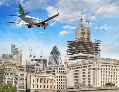 Airplane overflying London.