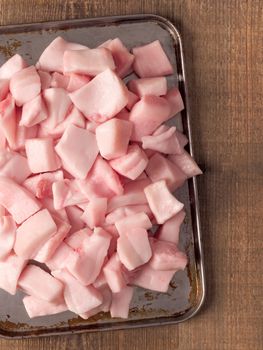 close up of rustic pork fat cube