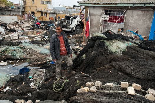 CHILE, Coquimbo: The coastal town of Coquimbo struggles to pick up the pieces on September 19, 2015 after Wednesday's 8.3 magnitude quake ripped through the region.  Residents have begun clearing up after what was the country's sixth most powerful recorded earthquake. At least 11 people have died and hundreds have been displaced since the disaster. 