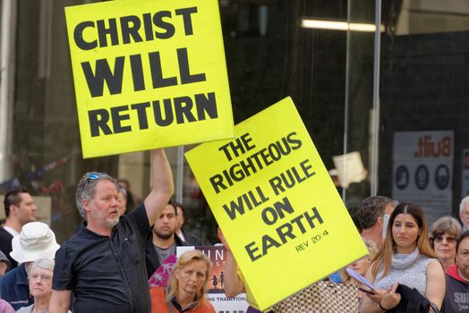 AUSTRALIA, Sydney: Amid ongoing discussion in federal government over marriage equality, New South Wales MP Reverend Fred Nile leads a Unity Australia rally from Belmore Park to Martin Place on September 20, 2015 to celebrate marriage and family and to protect traditional marriage