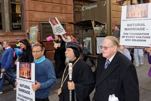 AUSTRALIA, Sydney: Amid ongoing discussion in federal government over marriage equality, New South Wales MP Reverend Fred Nile leads a Unity Australia rally from Belmore Park to Martin Place on September 20, 2015 to celebrate marriage and family and to protect traditional marriage