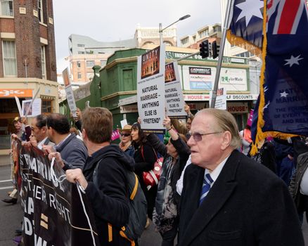 AUSTRALIA, Sydney: Amid ongoing discussion in federal government over marriage equality, New South Wales MP Reverend Fred Nile leads a Unity Australia rally from Belmore Park to Martin Place on September 20, 2015 to celebrate marriage and family and to protect traditional marriage