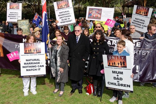 AUSTRALIA, Sydney: Amid ongoing discussion in federal government over marriage equality, New South Wales MP Reverend Fred Nile leads a Unity Australia rally from Belmore Park to Martin Place on September 20, 2015 to celebrate marriage and family and to protect traditional marriage