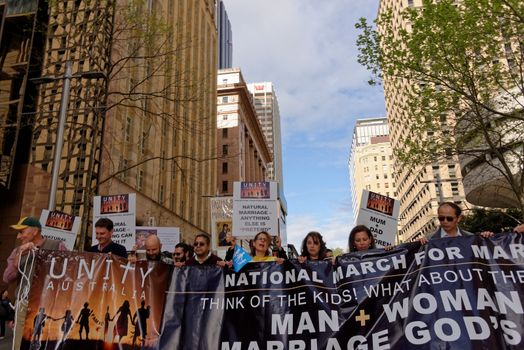 AUSTRALIA, Sydney: Amid ongoing discussion in federal government over marriage equality, New South Wales MP Reverend Fred Nile leads a Unity Australia rally from Belmore Park to Martin Place on September 20, 2015 to celebrate marriage and family and to protect traditional marriage